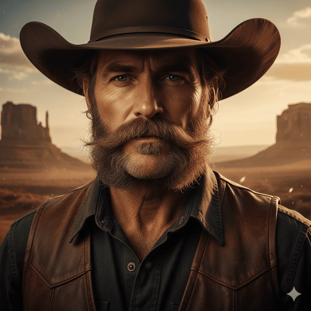 Classic cowboy mustache with full coverage