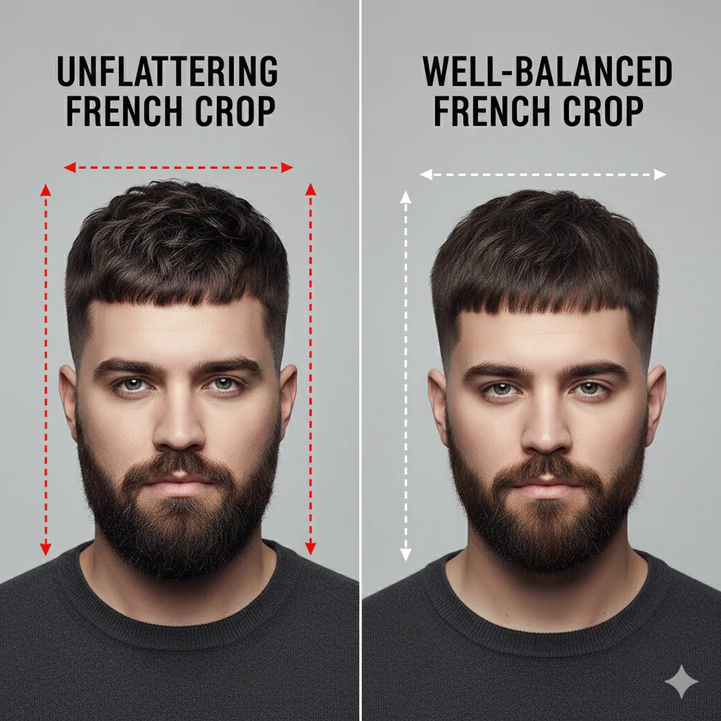 Comparison image showing unflattering French crop vs well-balanced.