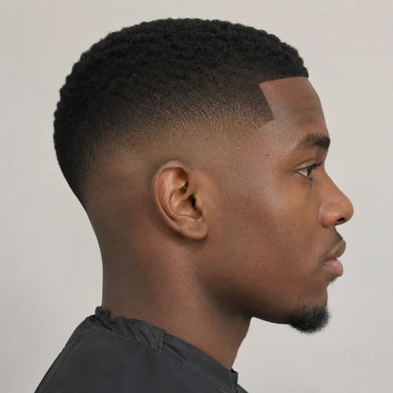 Low fade with short natural hair on top