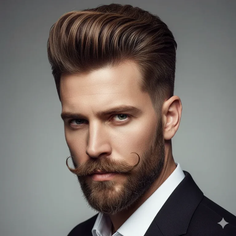 2026 beard styles - Modern pompadour haircut with Balbo beard design for men