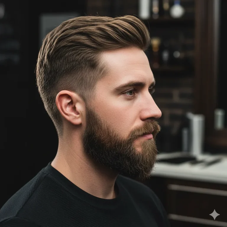 “Man with a neatly shaped short beard and crisp lines