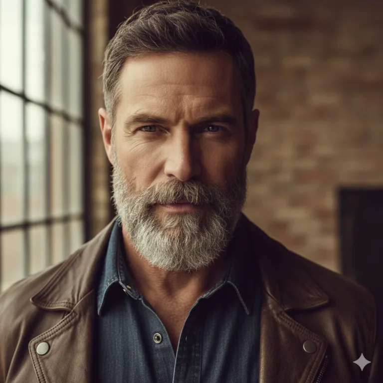 Man with salt and pepper heavy stubble
