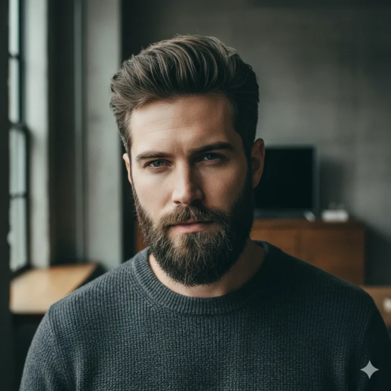 Medium boxed beard with a taper haircut