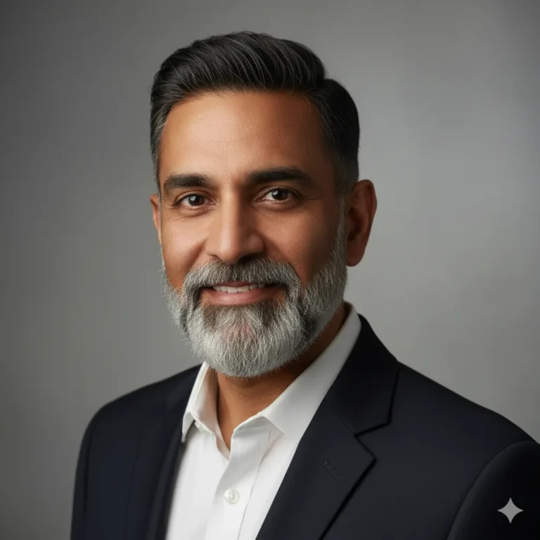 South Asian man with grey beard