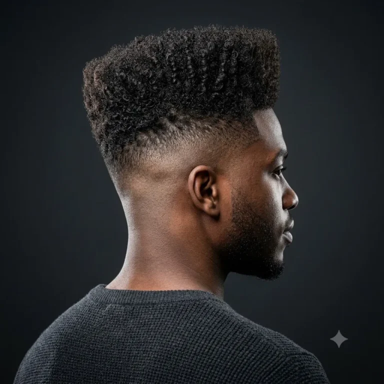 High top fade haircut for men with coily curls.