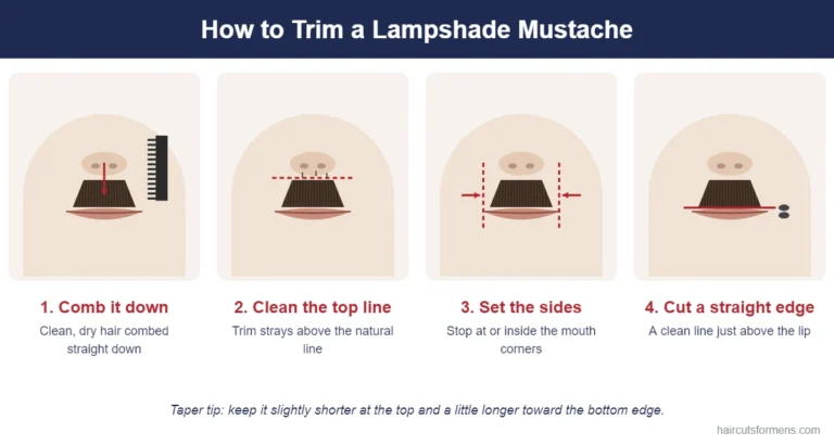How to trim a lampshade mustache in 4 steps: comb down, clean the top line, set the sides, cut a straight edge