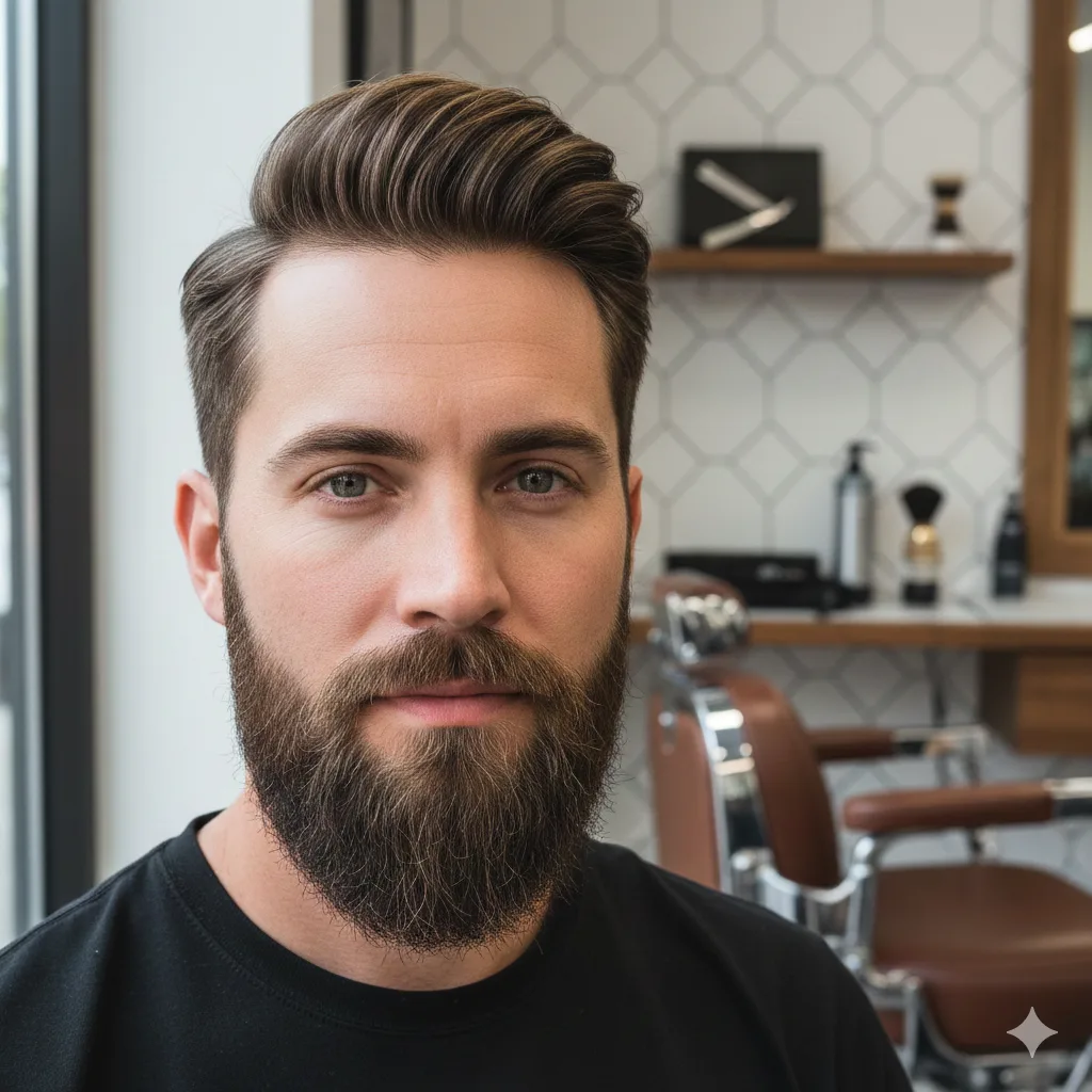 Modern man with a neatly styled patchy beard