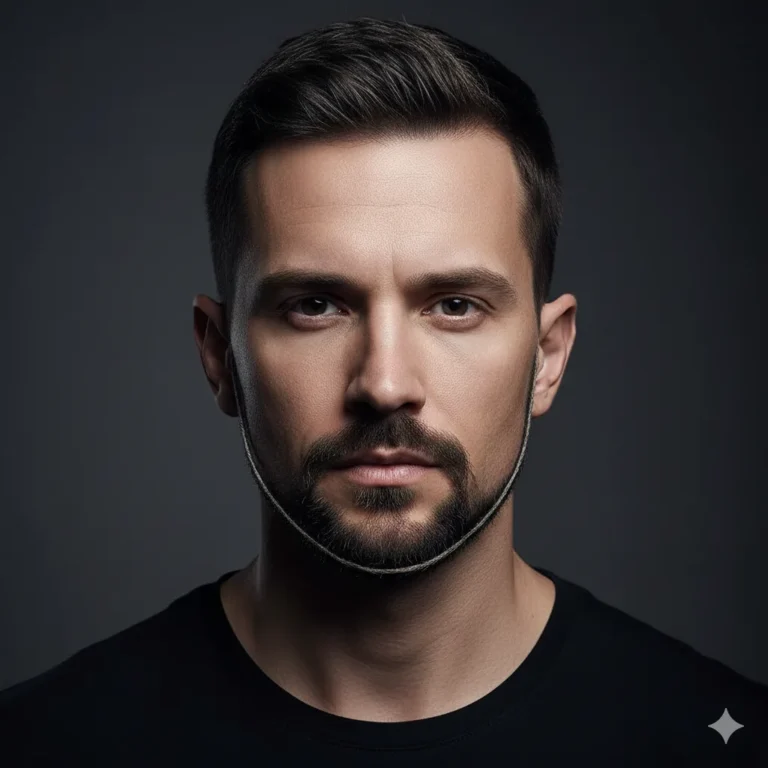 Thin chin strap beard line along the jaw