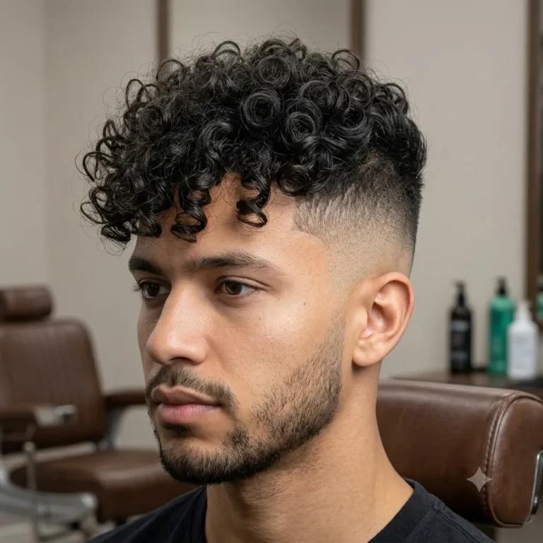 Skin fade curly haircut men