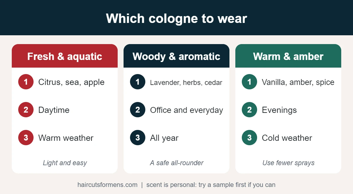 Which cologne to wear: fresh, woody or warm amber scent families